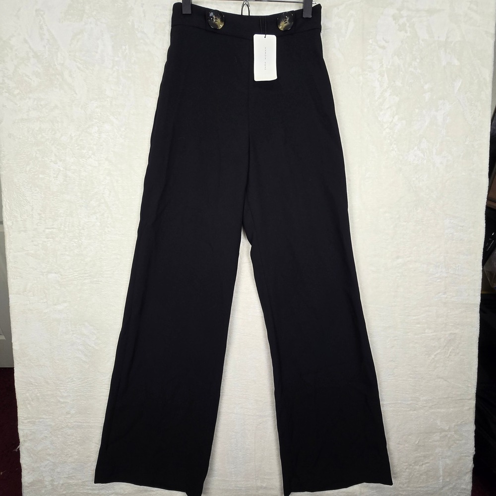 Nwt Zara Woman Black High Waisted Wide Leg Flowy Trousers Size Small